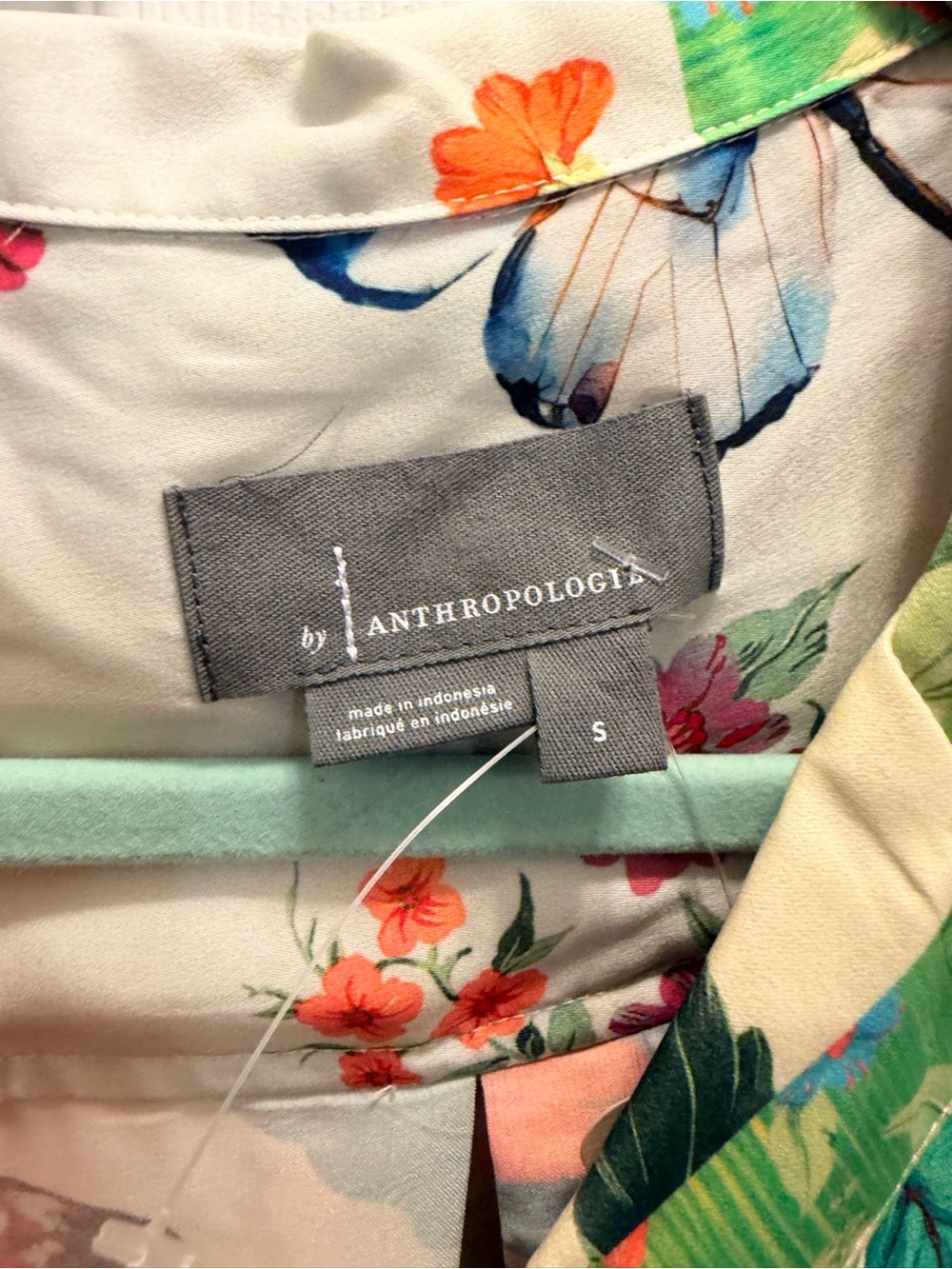 Anthropologie Cream Floral & Butterfly Button-Down Shirt - Picture 2 of 6